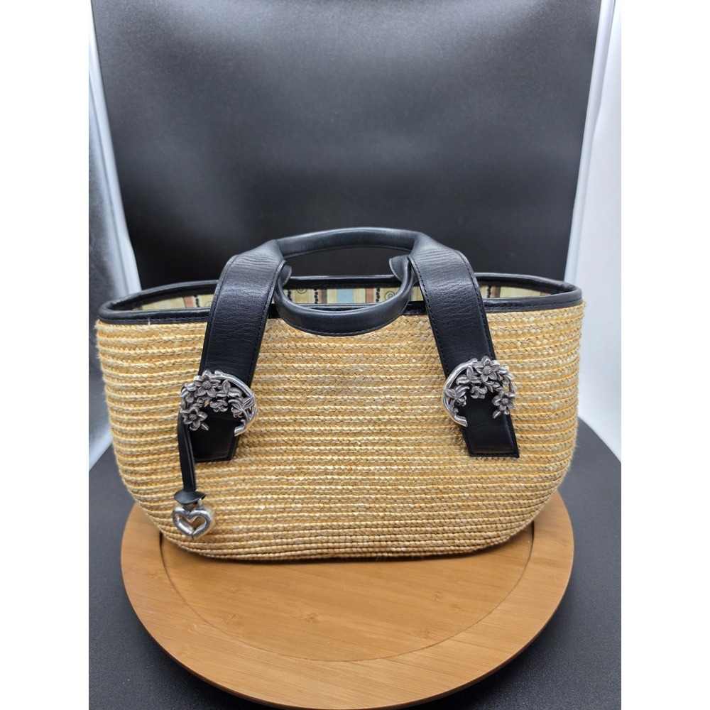 Brighton Bernadette Straw‎ Purse With Black Leather Handles Flawless!